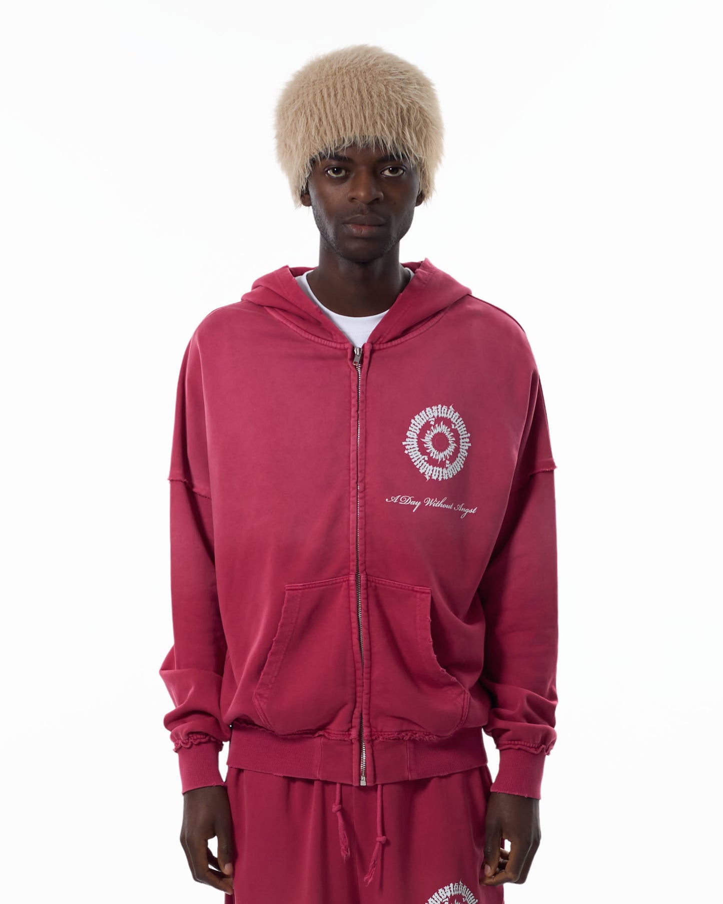 SUNFADED ZIP HOODIE RED