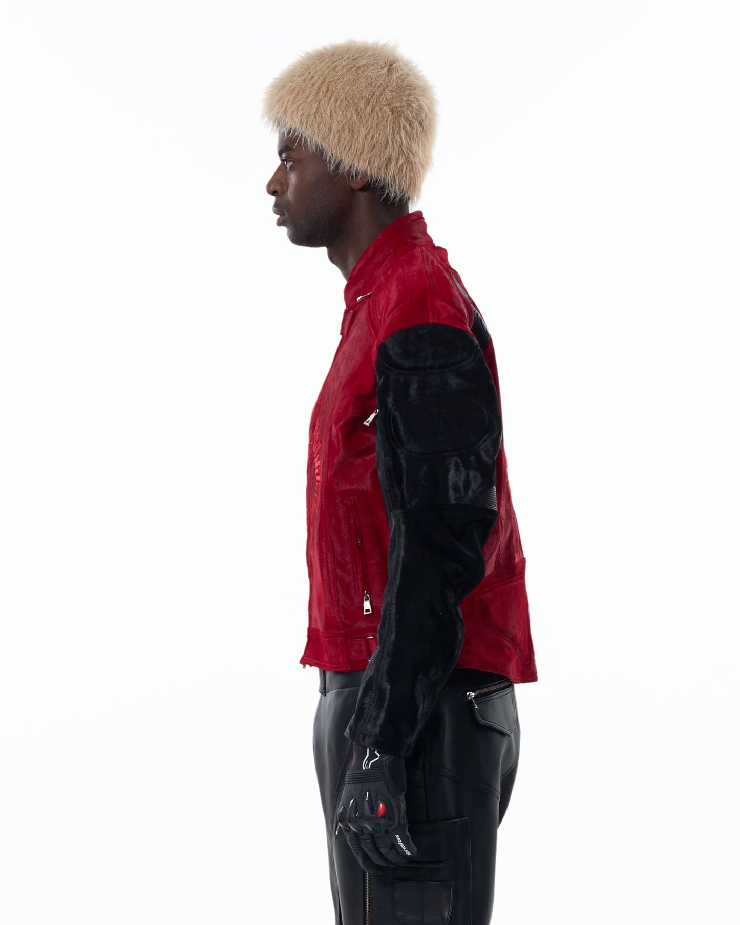 RED CALF HAIR MOTO BIKER