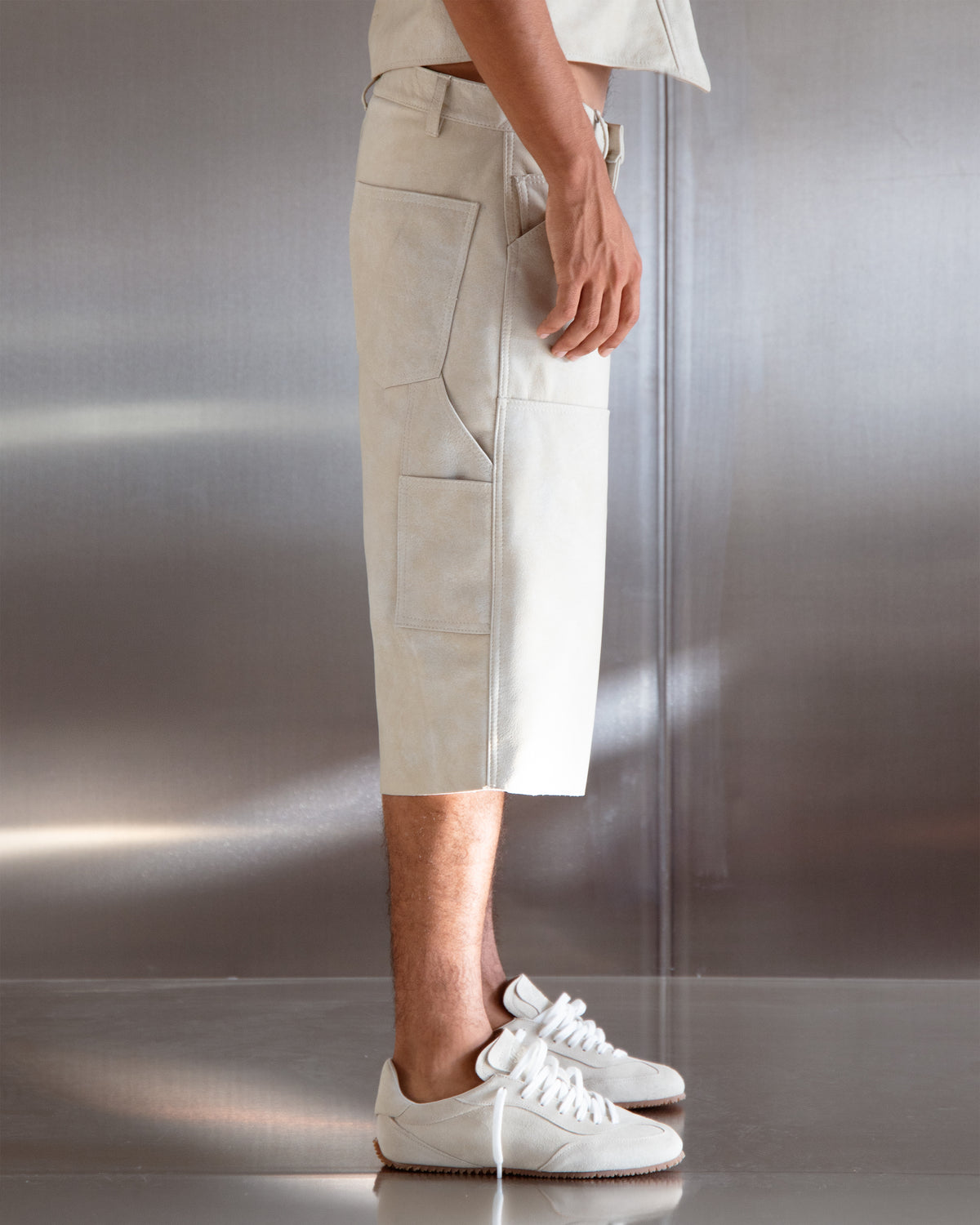 Leather Carpenter Shorts Cream