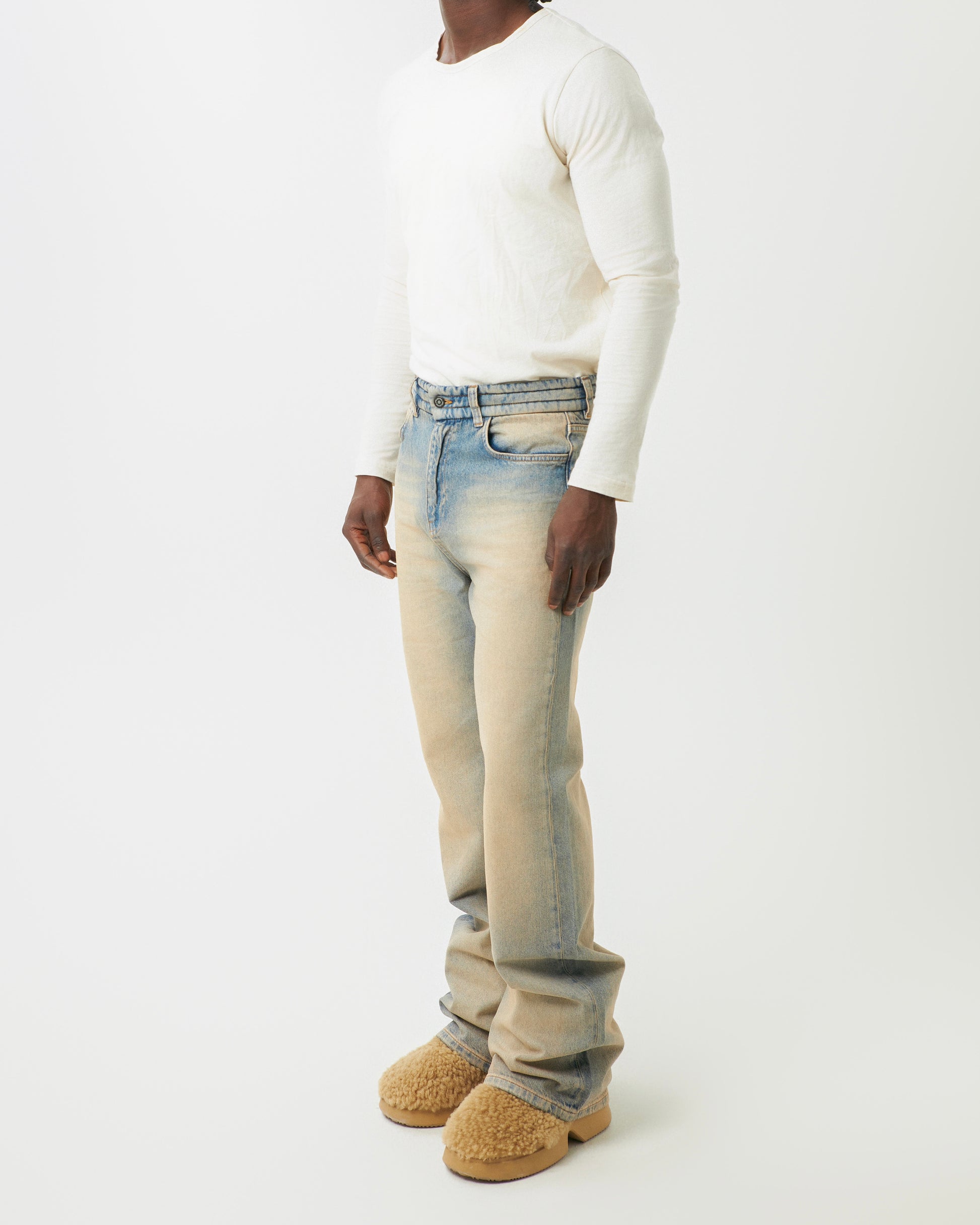 ADWOA PADDED DENIM FLARE DENIM SANDWASH