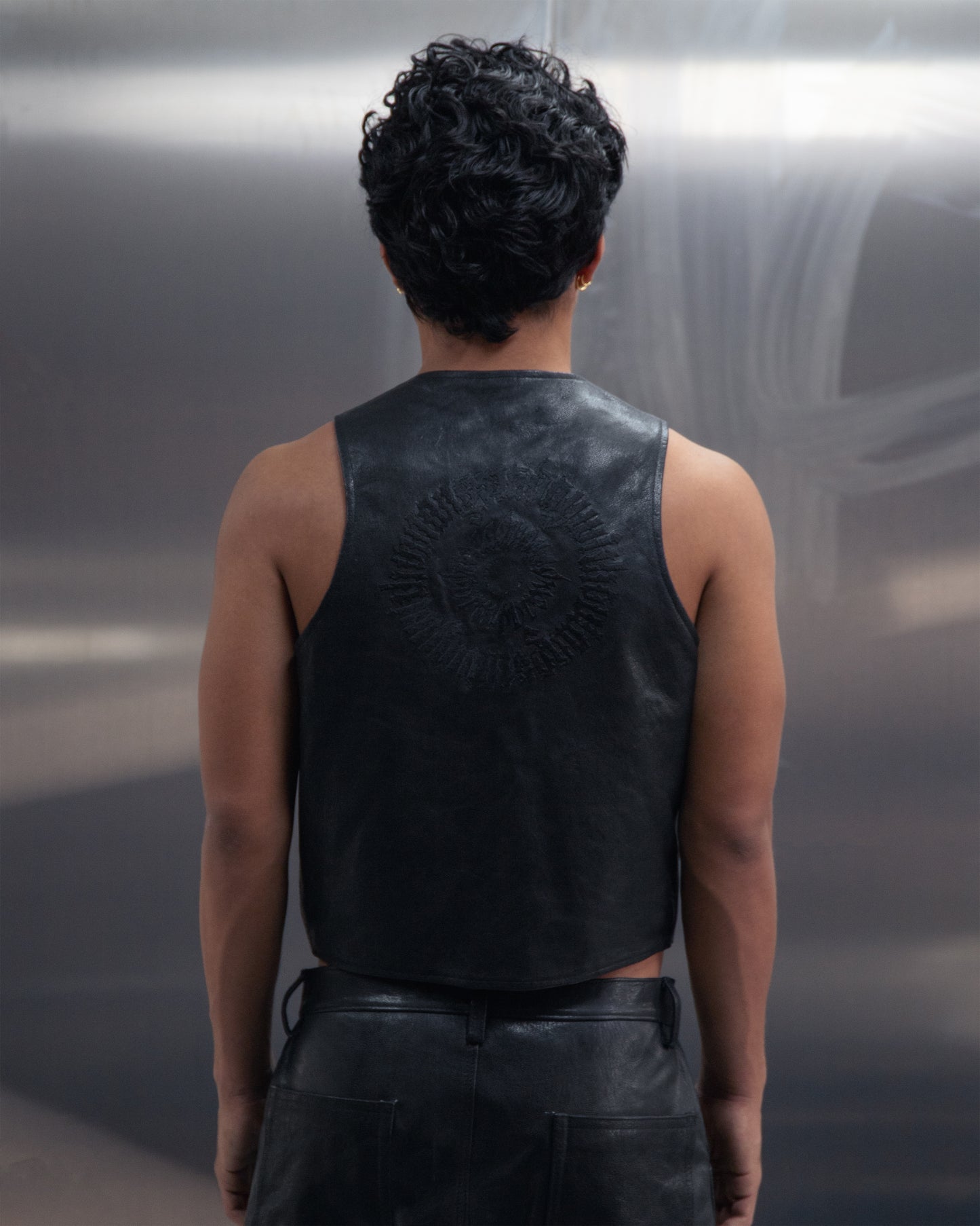 Leather Crest Waiscoat Black