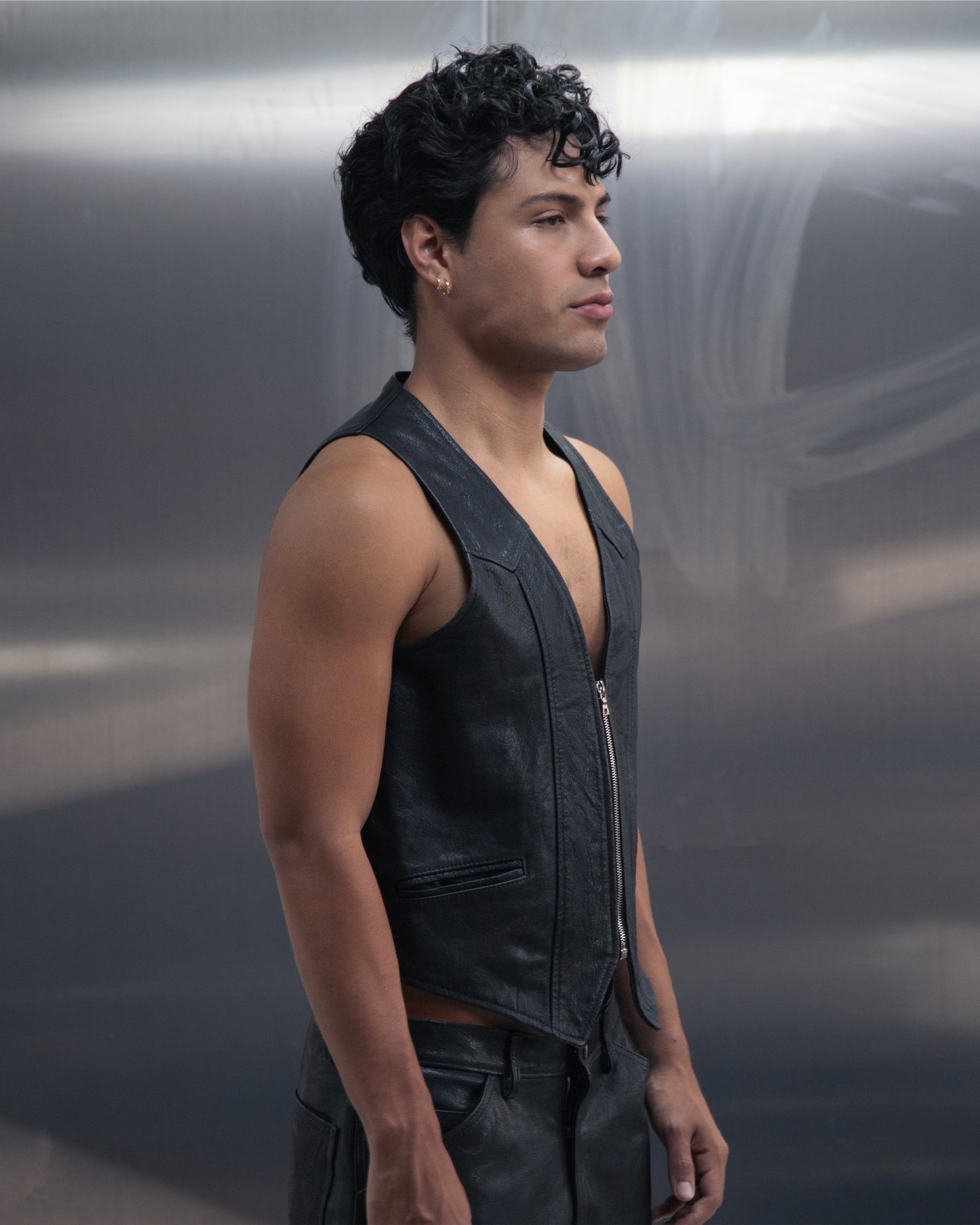 Leather Crest Waiscoat Black