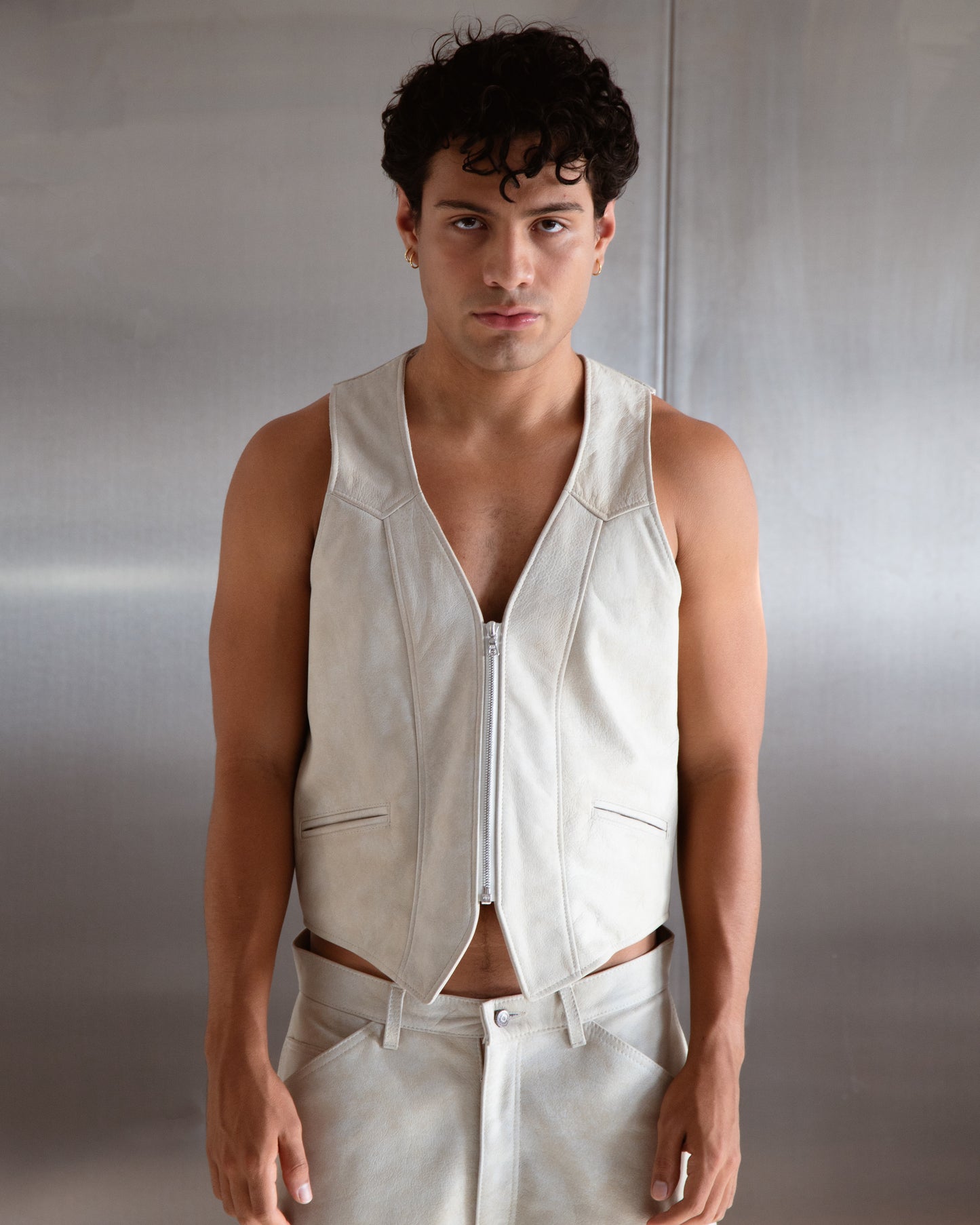 Leather Crest Waiscoat Cream