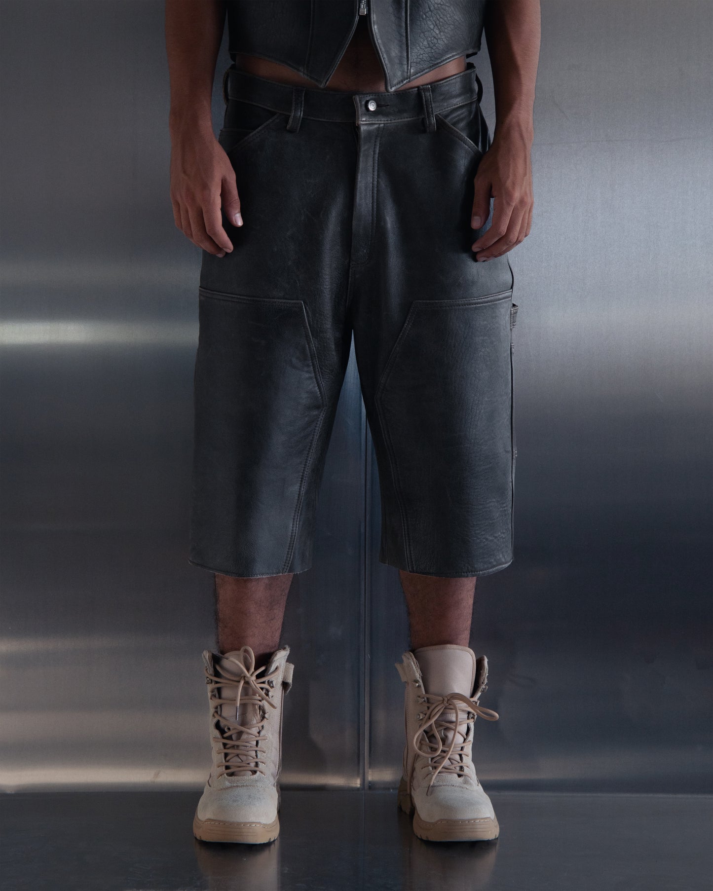Leather Carpenter Shorts Antique Brown