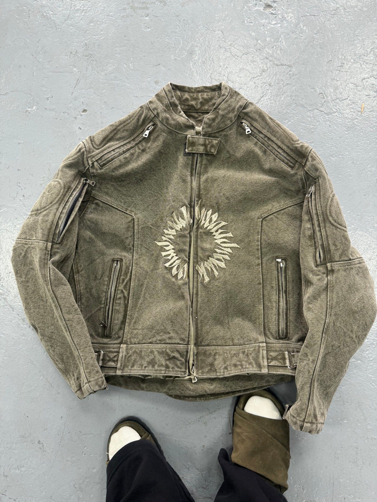 ADWOA KHAKI DENIM BIKER JACKET