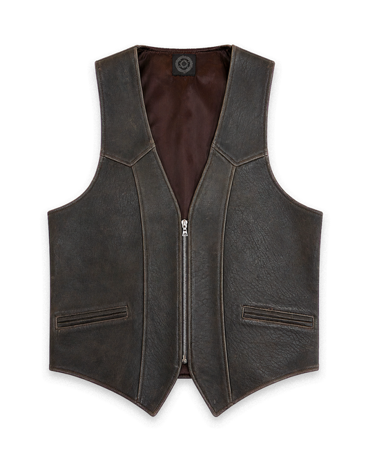 Leather Crest Waiscoat Antique Brown