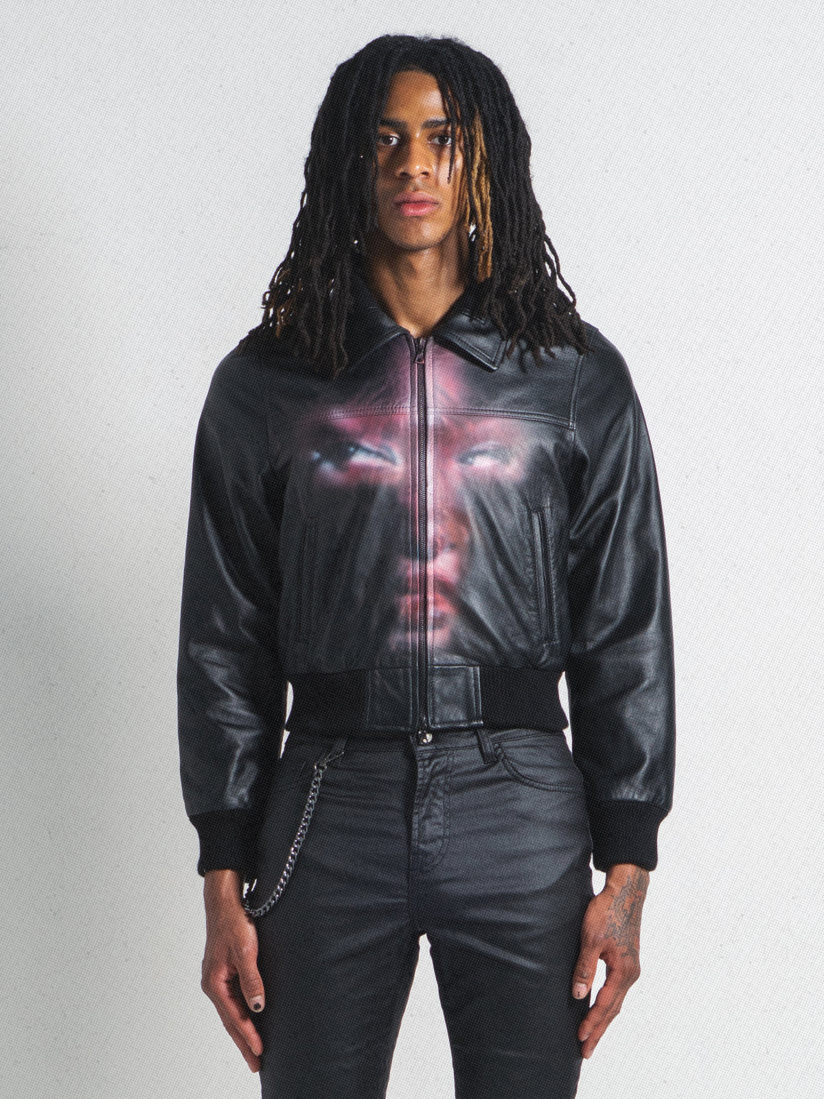 AIRBRUSHED LEATHER JACKET BLACK