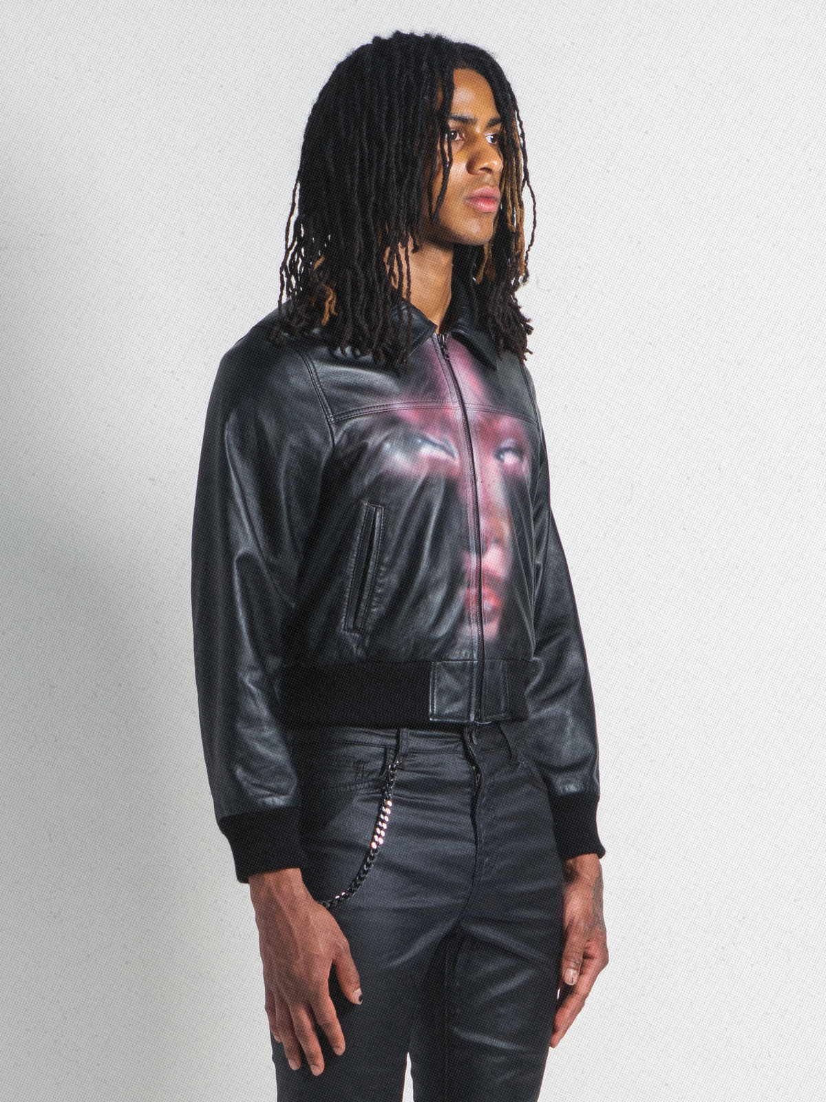 AIRBRUSHED LEATHER JACKET BLACK