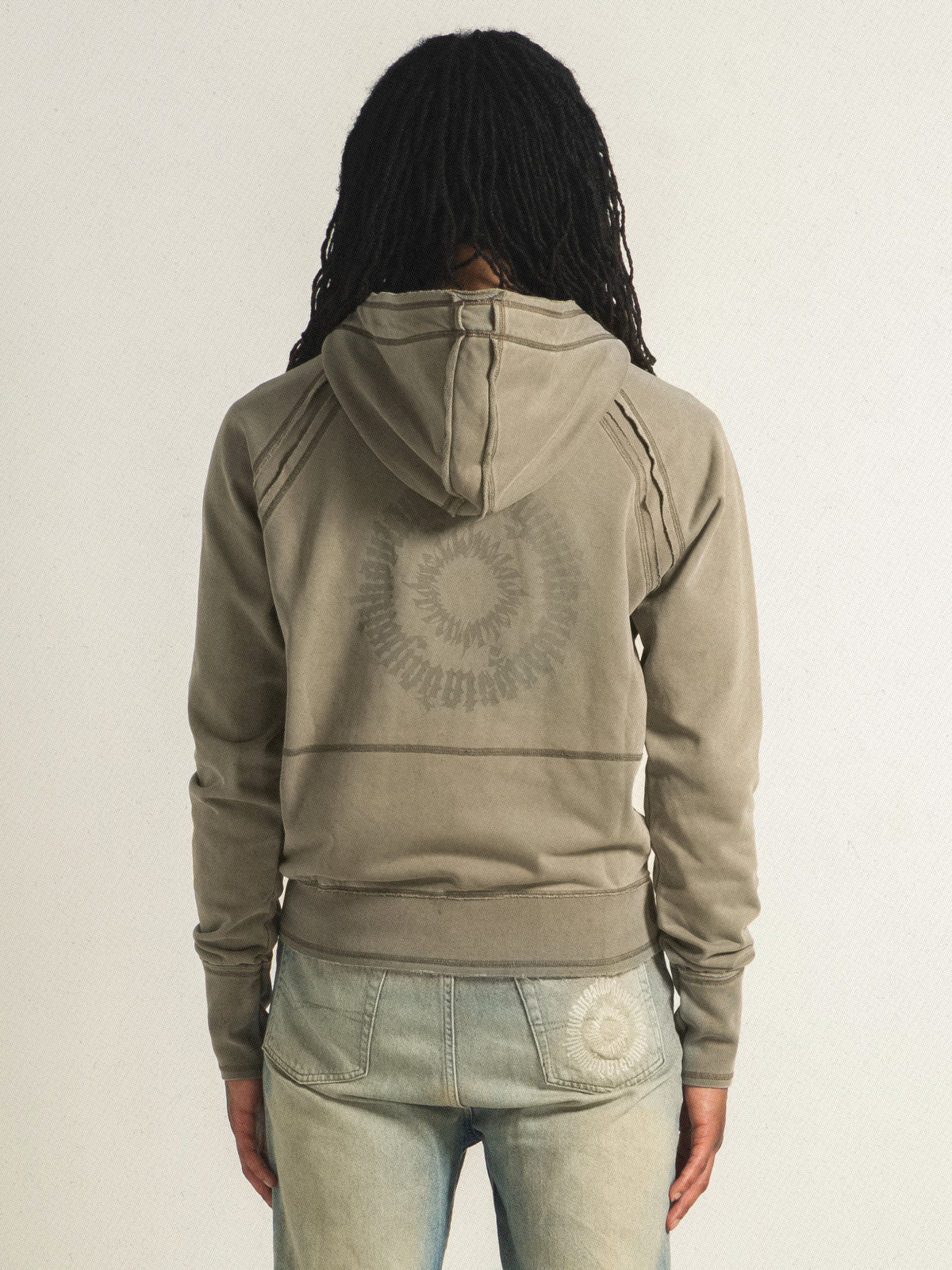 EXPOSED SEAM ZIP HOODIE KHAKI
