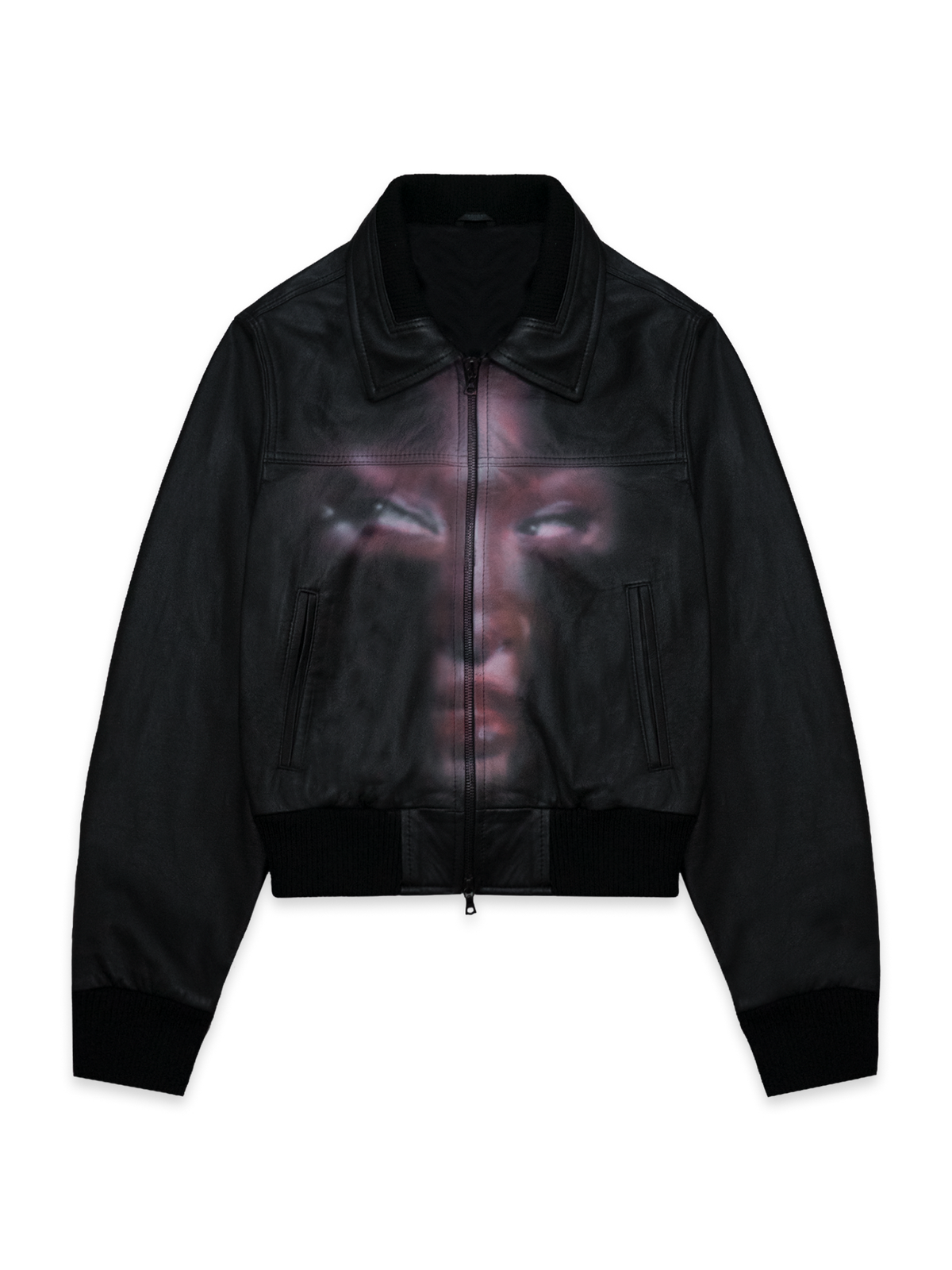 Airbrushed Leather Jacket Black front