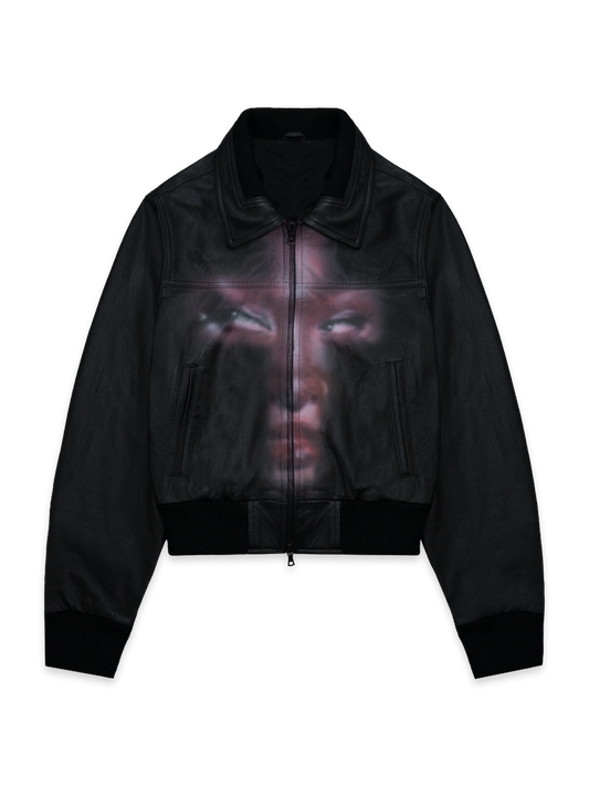 Airbrushed Leather Jacket Black front