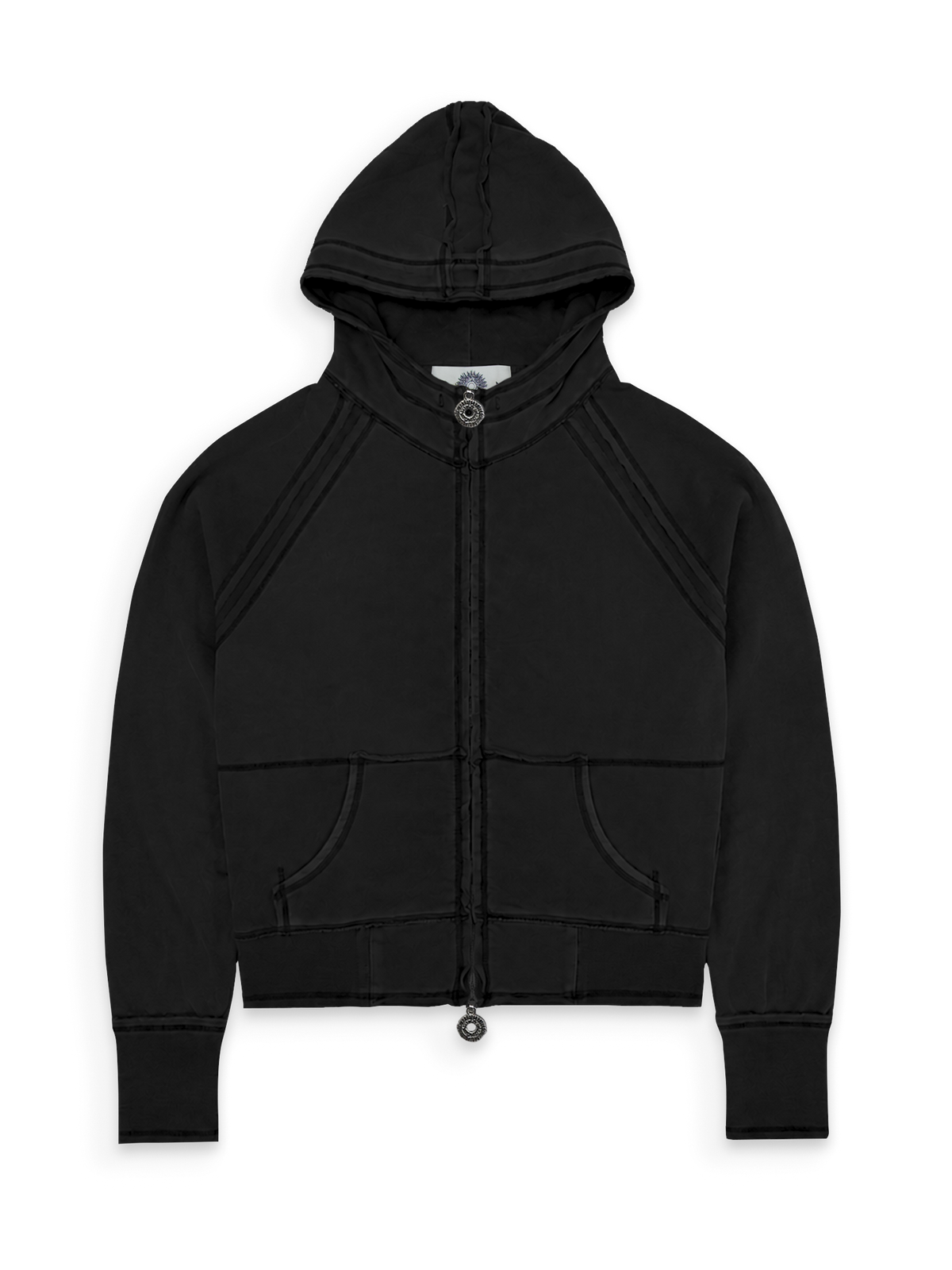 Exposed Seam Zip Hoodie black front