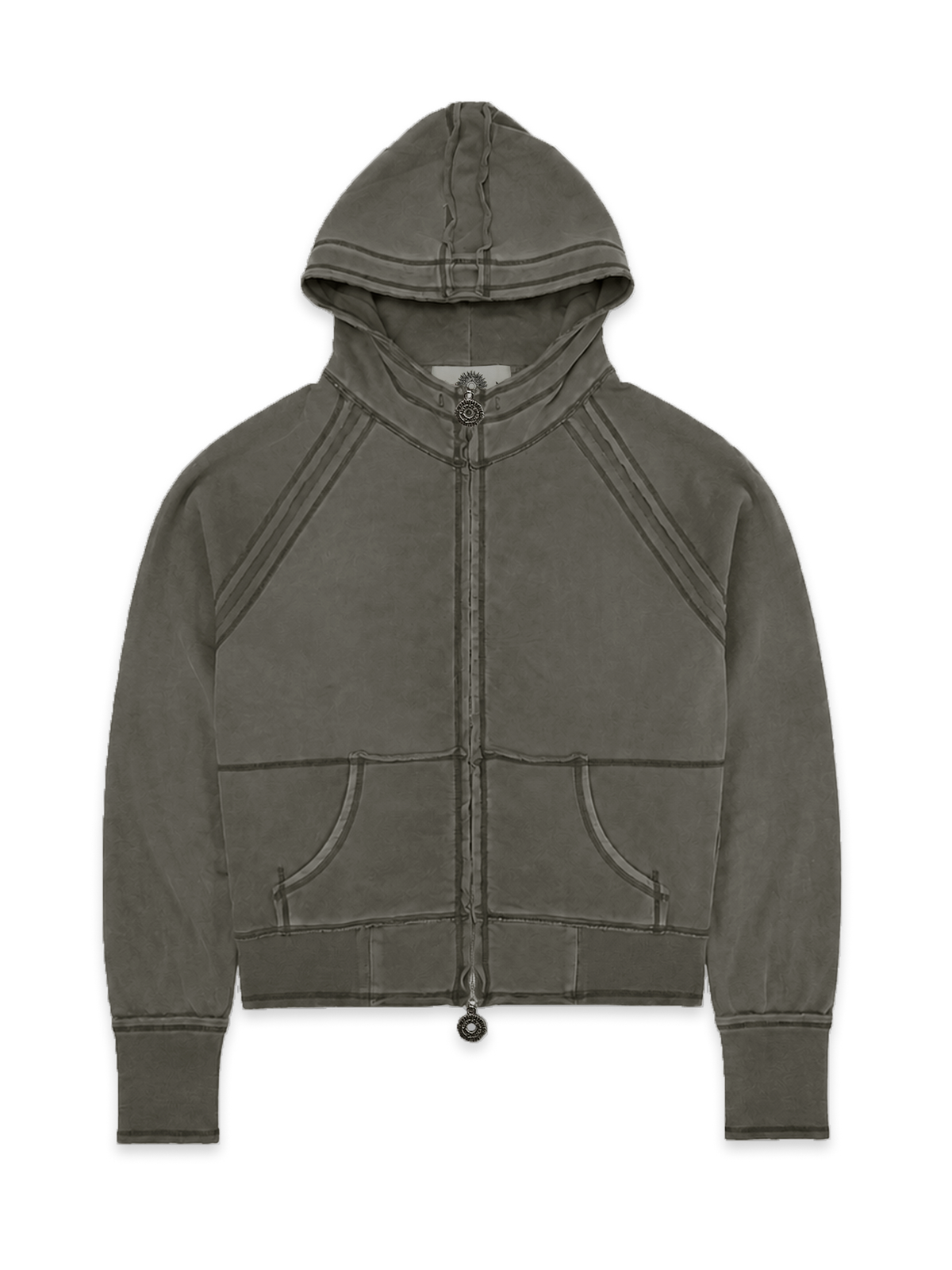 Exposed Seam Zip Hoodie khaki front