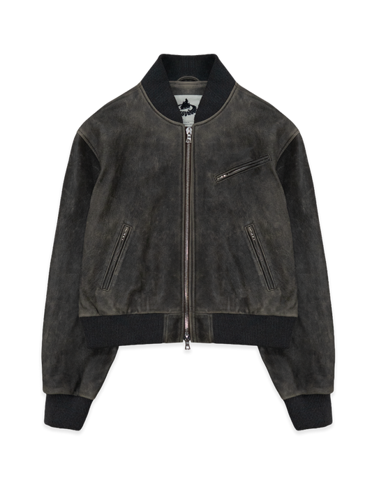 Leather Stud Bomber Jacket — front