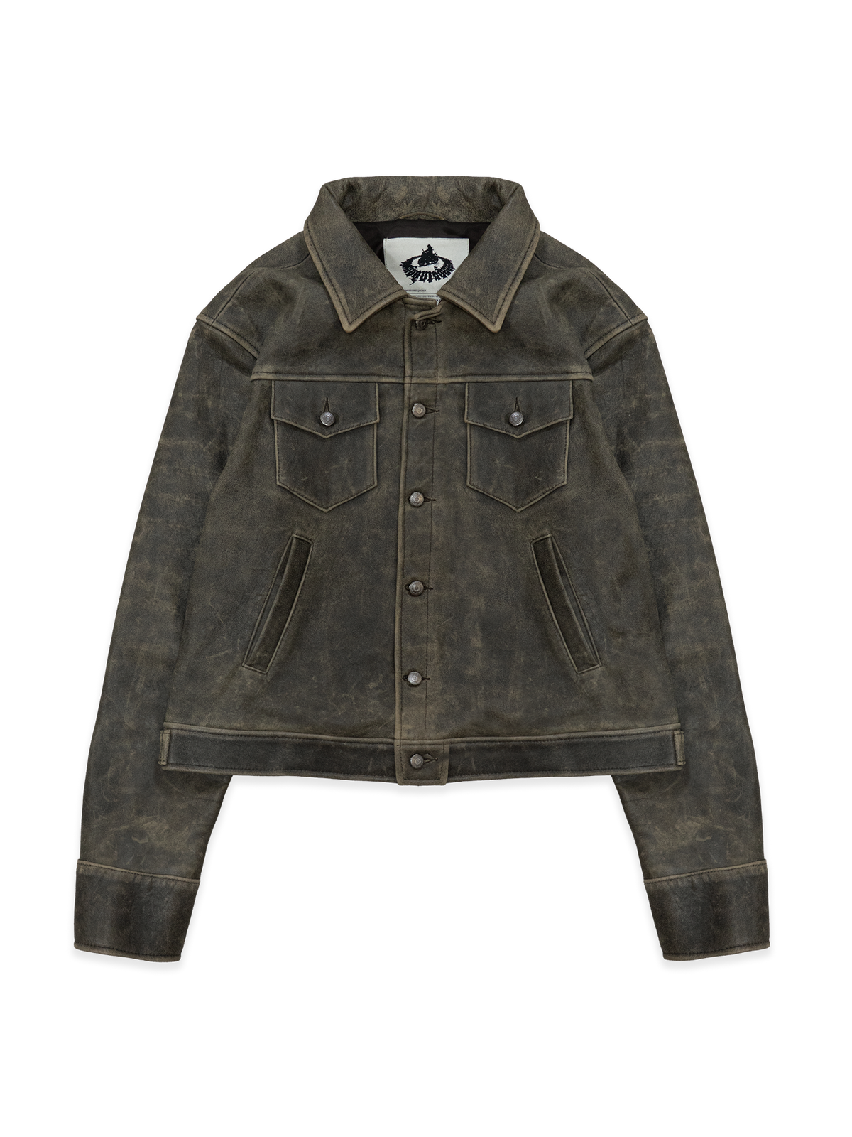 Leather Trucker Jacket - Brown — front